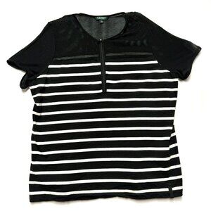 Lauren‎ Ralph Lauren Womens 3X Black & White Striped Mesh Shirt Top Excellent
